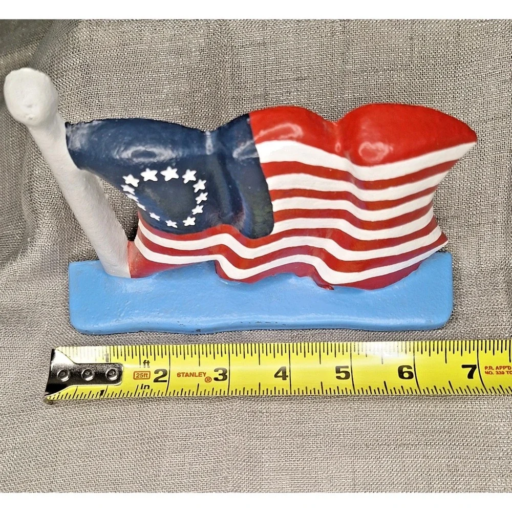 Vntg Door Stop Cast Iron American Flag Colonial 13 Stars Patriotic Doorstop USA
